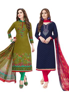 Multicolor Printed Synthetic Unstitched Salwar Set 2 With Dupatta 1