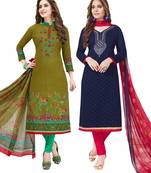 Multicolor Printed Synthetic Unstitched Salwar Set 2 With Dupatta