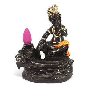 Lord Orange Krishna Smoke Backflow Cone Incense Holder Decorative Showpiece 2