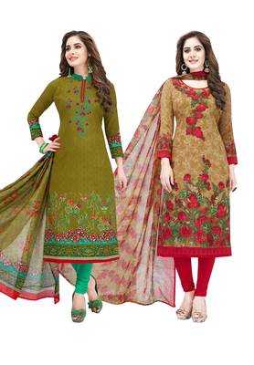 Multicolor Printed Synthetic Unstitched Salwar Set 2 With Dupatta 1
