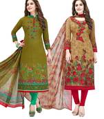 Multicolor Printed Synthetic Unstitched Salwar Set 2 With Dupatta