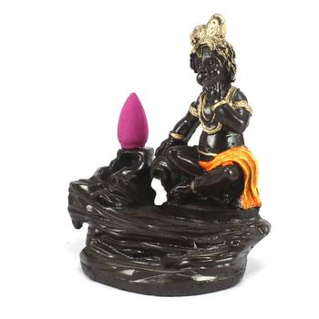 Lord Orange Krishna Smoke Backflow Cone Incense Holder Decorative Showpiece 4