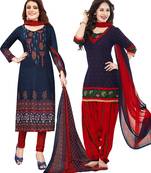 Multicolor Printed Synthetic Unstitched Salwar Set 2 With Dupatta