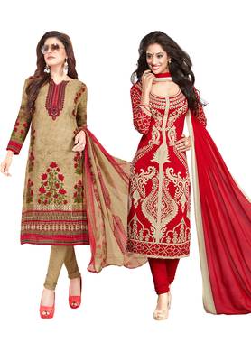 Multicolor Printed Synthetic Unstitched Salwar Set 2 With Dupatta 1