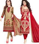 Multicolor Printed Synthetic Unstitched Salwar Set 2 With Dupatta