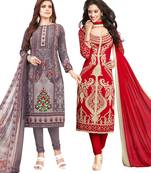 Multicolor Printed Synthetic Unstitched Salwar Set 2 With Dupatta