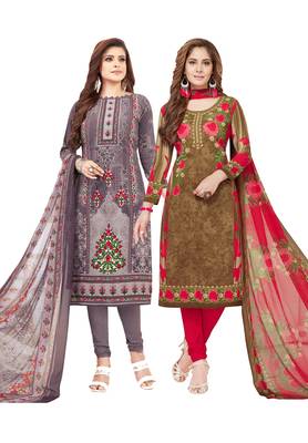 Multicolor Printed Synthetic Unstitched Salwar Set 2 With Dupatta 1
