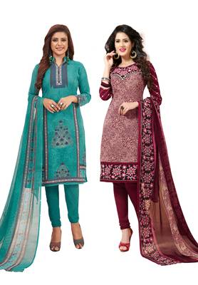 Multicolor Printed Synthetic Unstitched Salwar Set 2 With Dupatta 1