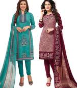 Multicolor Printed Synthetic Unstitched Salwar Set 2 With Dupatta