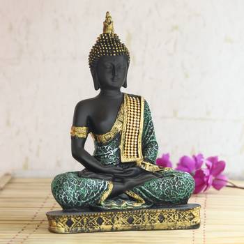E Craft India Buddha Statue - Meditating Plain Design Green 24 cm 1
