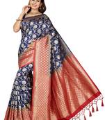 Blue printed art silk saree with blouse