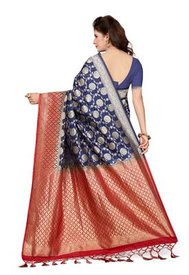 Blue printed art silk saree with blouse 2