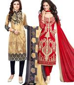 Multicolor Printed Synthetic Unstitched Salwar Set 2 With Dupatta