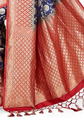 Blue printed art silk saree with blouse 4