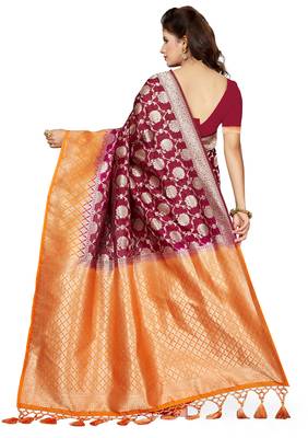Purple printed art silk saree with blouse 2