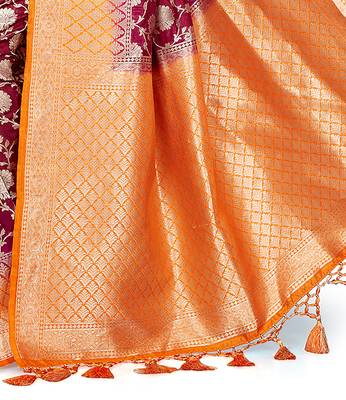 Purple printed art silk saree with blouse 4