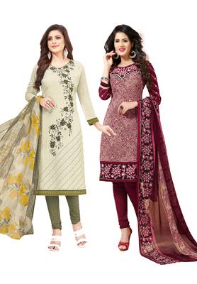 Multicolor Printed Synthetic Unstitched Salwar Set 2 With Dupatta 1