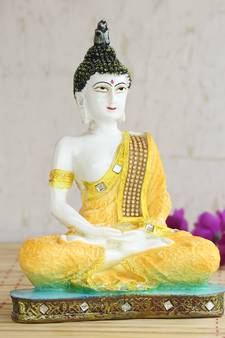 Orange Buddha Decorative Showpiece - 24 cm