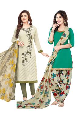 Multicolor Printed Synthetic Unstitched Salwar Set 2 With Dupatta 1