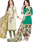 Multicolor Printed Synthetic Unstitched Salwar Set 2 With Dupatta
