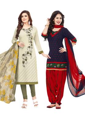 Multicolor Printed Synthetic Unstitched Salwar Set 2 With Dupatta 1