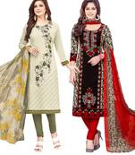 Multicolor Printed Synthetic Unstitched Salwar Set 2 With Dupatta