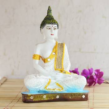 White Buddha Decorative Showpiece - 24 cm 1