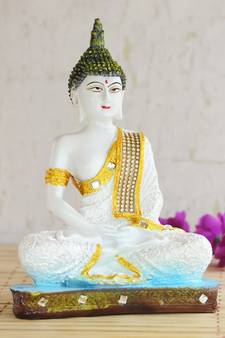 White Buddha Decorative Showpiece - 24 cm