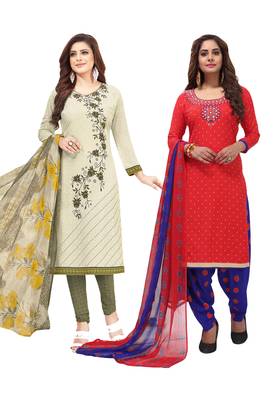 Multicolor Printed Synthetic Unstitched Salwar Set 2 With Dupatta 1