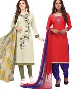 Multicolor Printed Synthetic Unstitched Salwar Set 2 With Dupatta