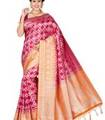 Pink printed art silk saree with blouse