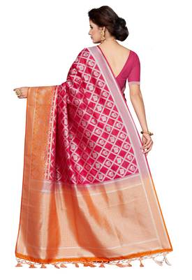 Pink printed art silk saree with blouse 2