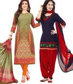 Multicolor Printed Synthetic Unstitched Salwar Set 2 With Dupatta