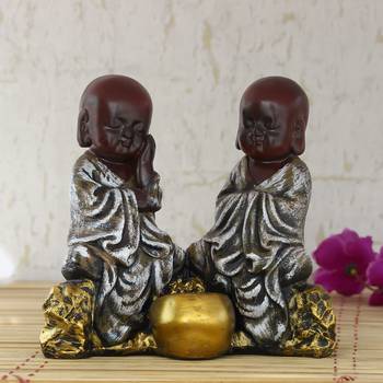 Set of 2 Brown Monks Polyresin Tealight Holder 1