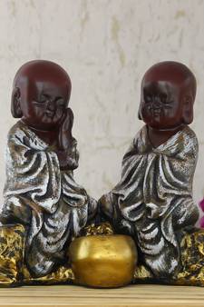 Set of 2 Brown Monks Polyresin Tealight Holder