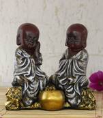 Set of 2 Brown Monks Polyresin Tealight Holder
