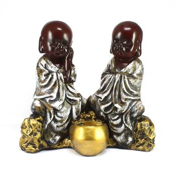 Set of 2 Brown Monks Polyresin Tealight Holder 2
