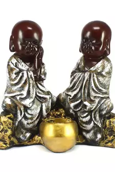 Set of 2 Brown Monks Polyresin Tealight Holder