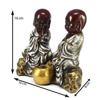 Set of 2 Brown Monks Polyresin Tealight Holder 3