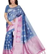 Blue printed art silk saree with blouse