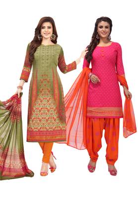 Multicolor Printed Synthetic Unstitched Salwar Set 2 With Dupatta 1