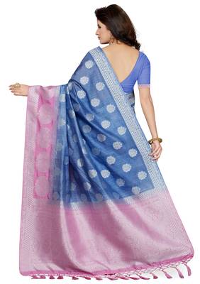 Blue printed art silk saree with blouse 2