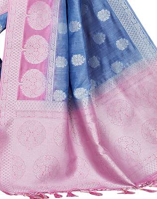 Blue printed art silk saree with blouse 4