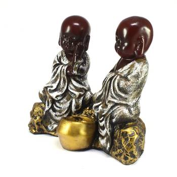 Set of 2 Brown Monks Polyresin Tealight Holder 4