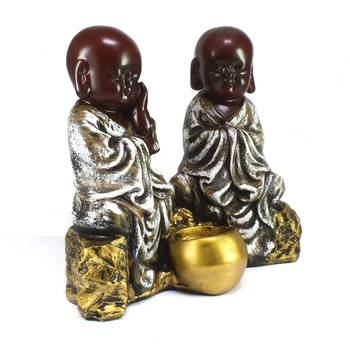Set of 2 Brown Monks Polyresin Tealight Holder 5
