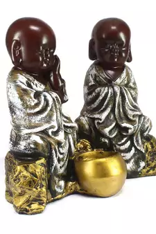 Set of 2 Brown Monks Polyresin Tealight Holder