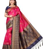 Pink printed art silk saree with blouse