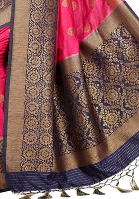 Pink printed art silk saree with blouse 3