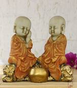 Set of 2 Orange Monks Polyresin Tealight Holder