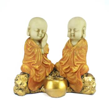 Set of 2 Orange Monks Polyresin Tealight Holder 2